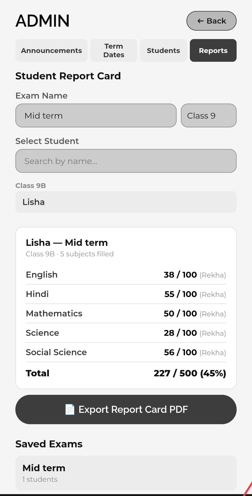 SHIFT School report card